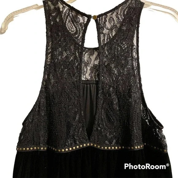 Urban Outfitters Ecote Womens Large Black Swing Dress Velvet Lace Studde… - Picture 2 of 7